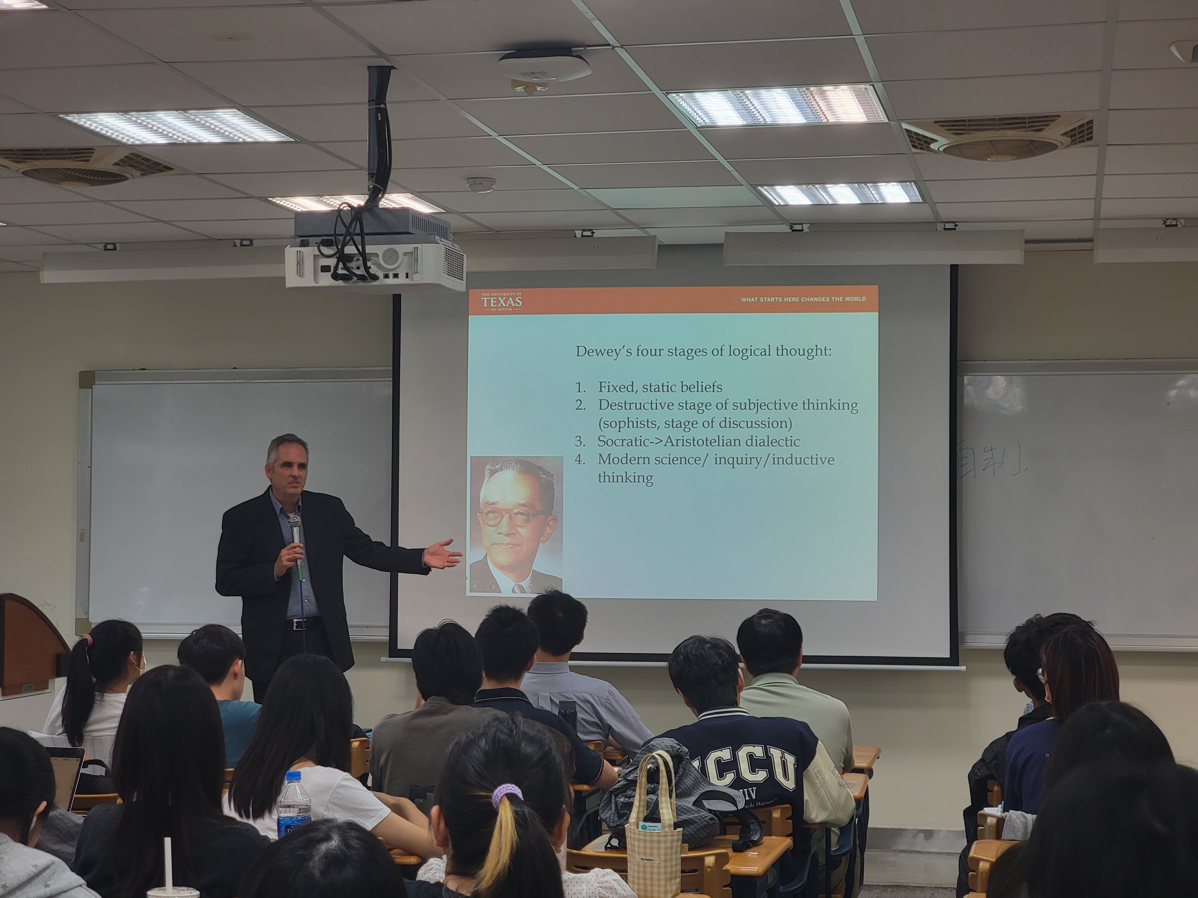 Dr. Scott R. Stroud discusses Dewey’s pragmatist thought and its implications for communication, democracy, and modern Asia. (Photo by College of Communication)